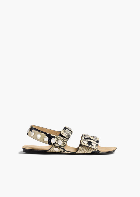 Boden Sandal in Natural Python-Embossed Leather with Silver Studs