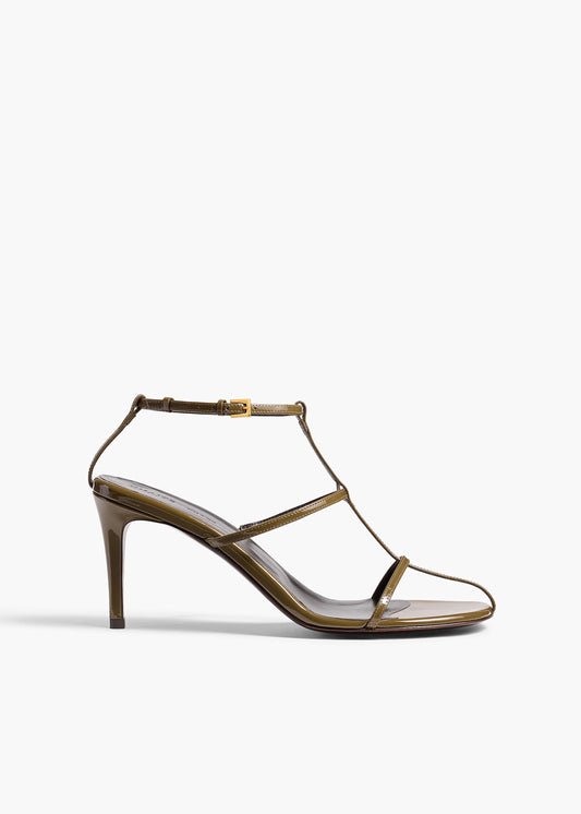 Cage Sandal in Dark Olive Patent Leather