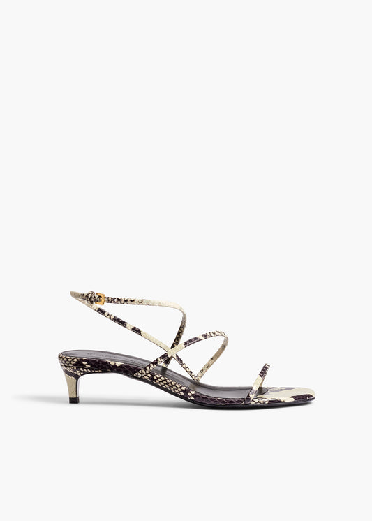 Loop Kitten Heel Sandal in Natural Python-Embossed Leather