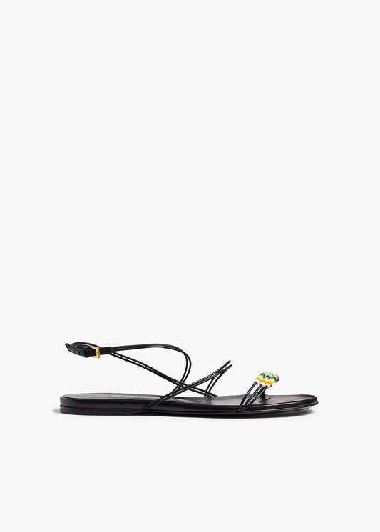 Loop Flat Sandal with Beads in Black Leather