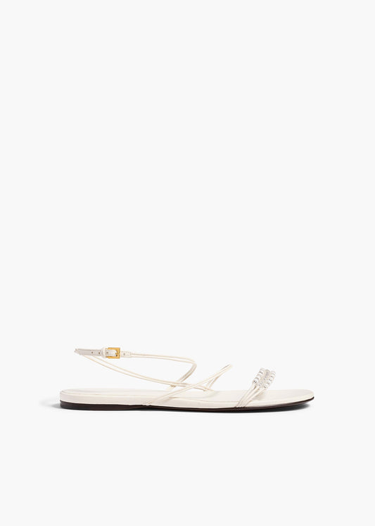 Loop Flat Sandal with Beads in Optic White Leather