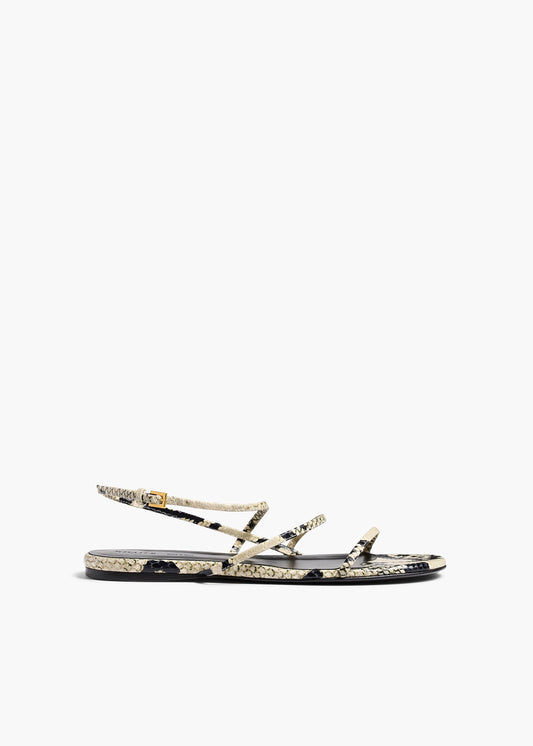 Loop Flat Sandal in Natural Python-Embossed Leather