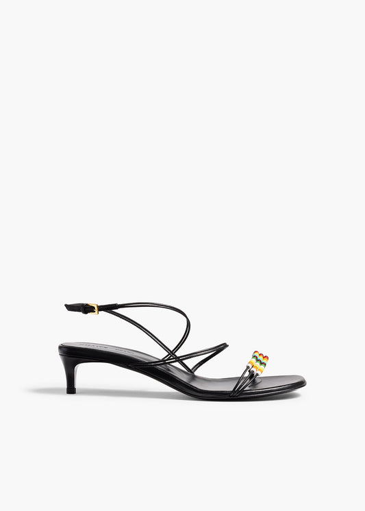 Loop Kitten Heel Sandal with Beads in Black Leather