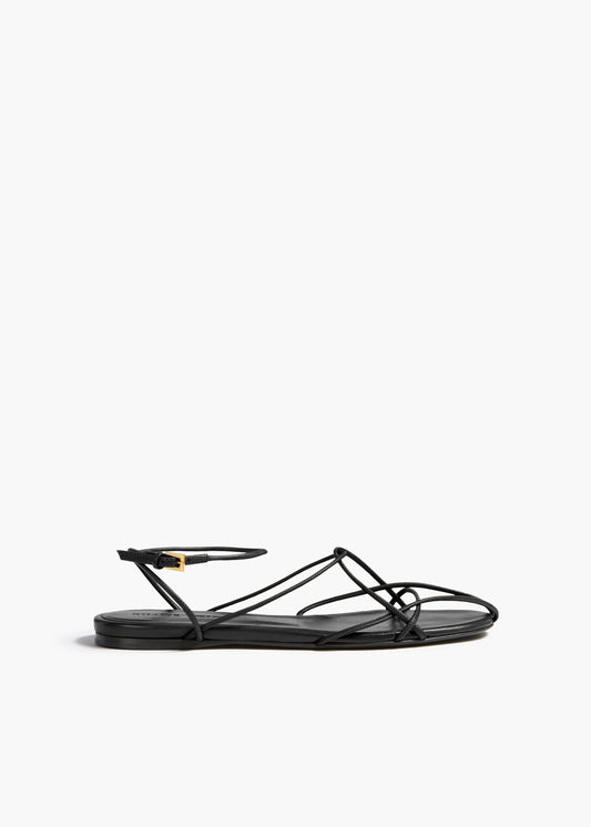 Loulou Flat Sandal in Black Leather